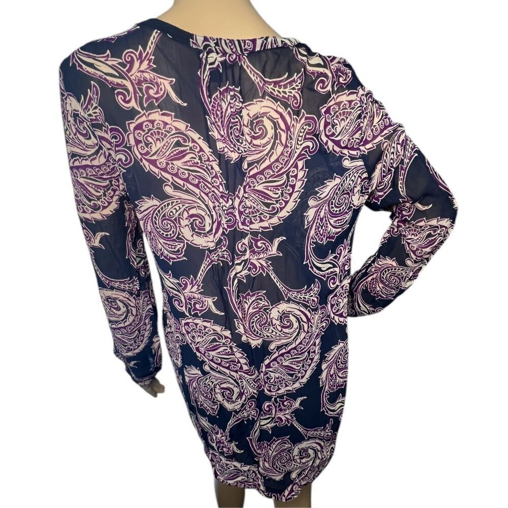 Lucky Brand Sheer Lightweight Long Sleeve Paisley Patterned Blouse - Picture 5 of 5